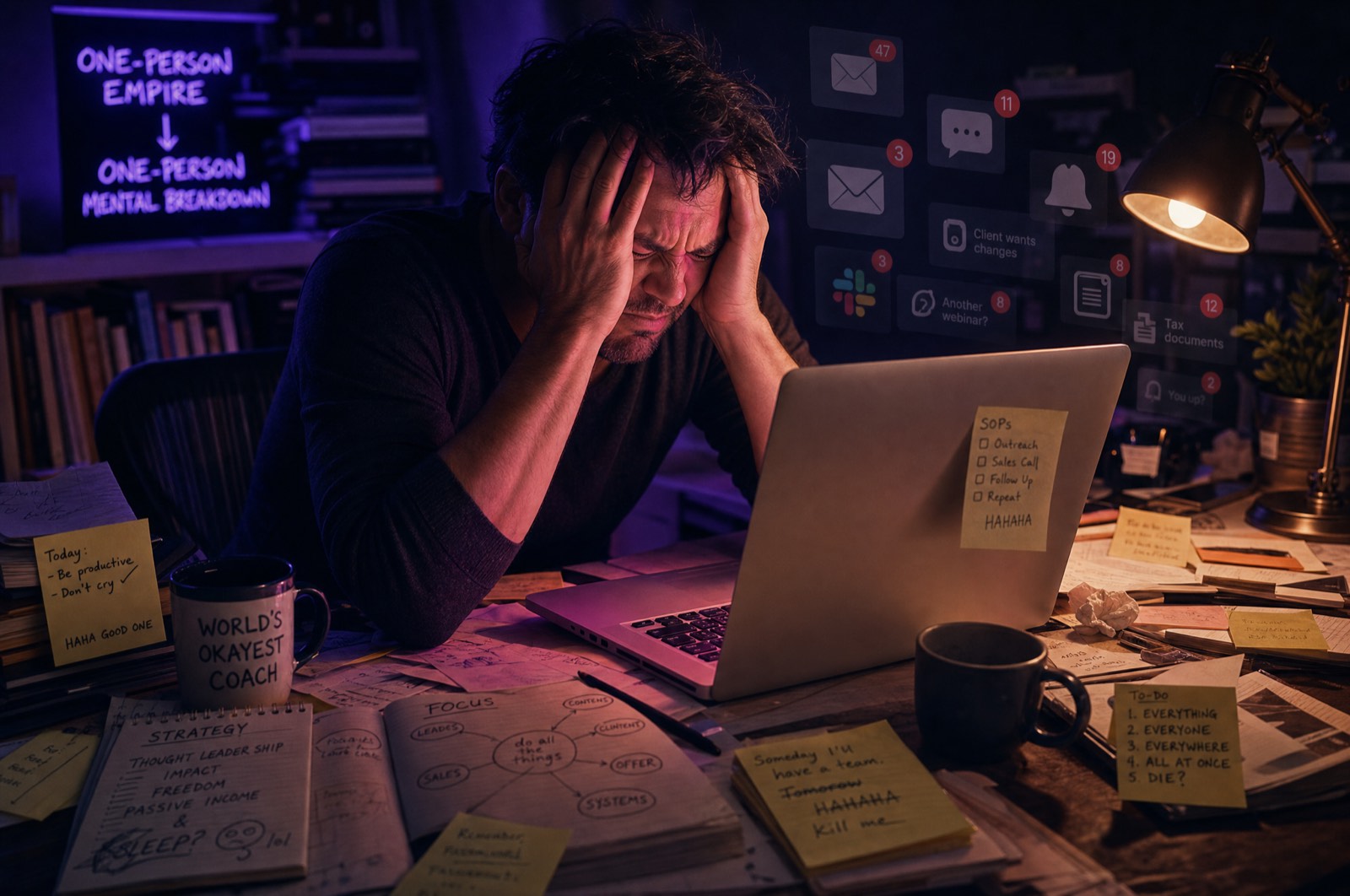 An owner buried in unanswered leads and follow-ups late at night